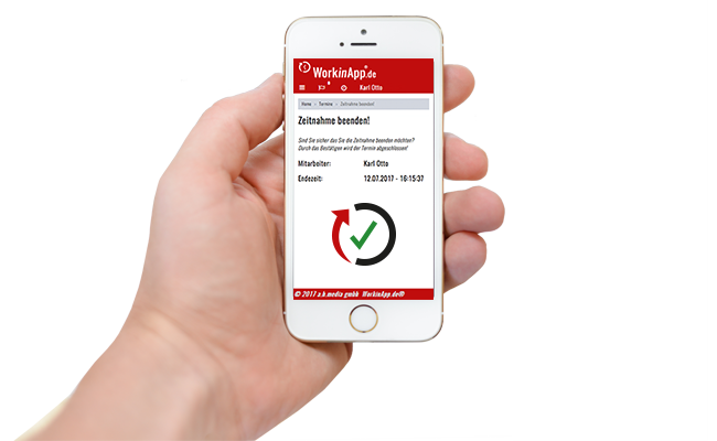 Handwerkersoftware-Zeiterfassung-Zeitnahme beendet-Smartphone Klicken